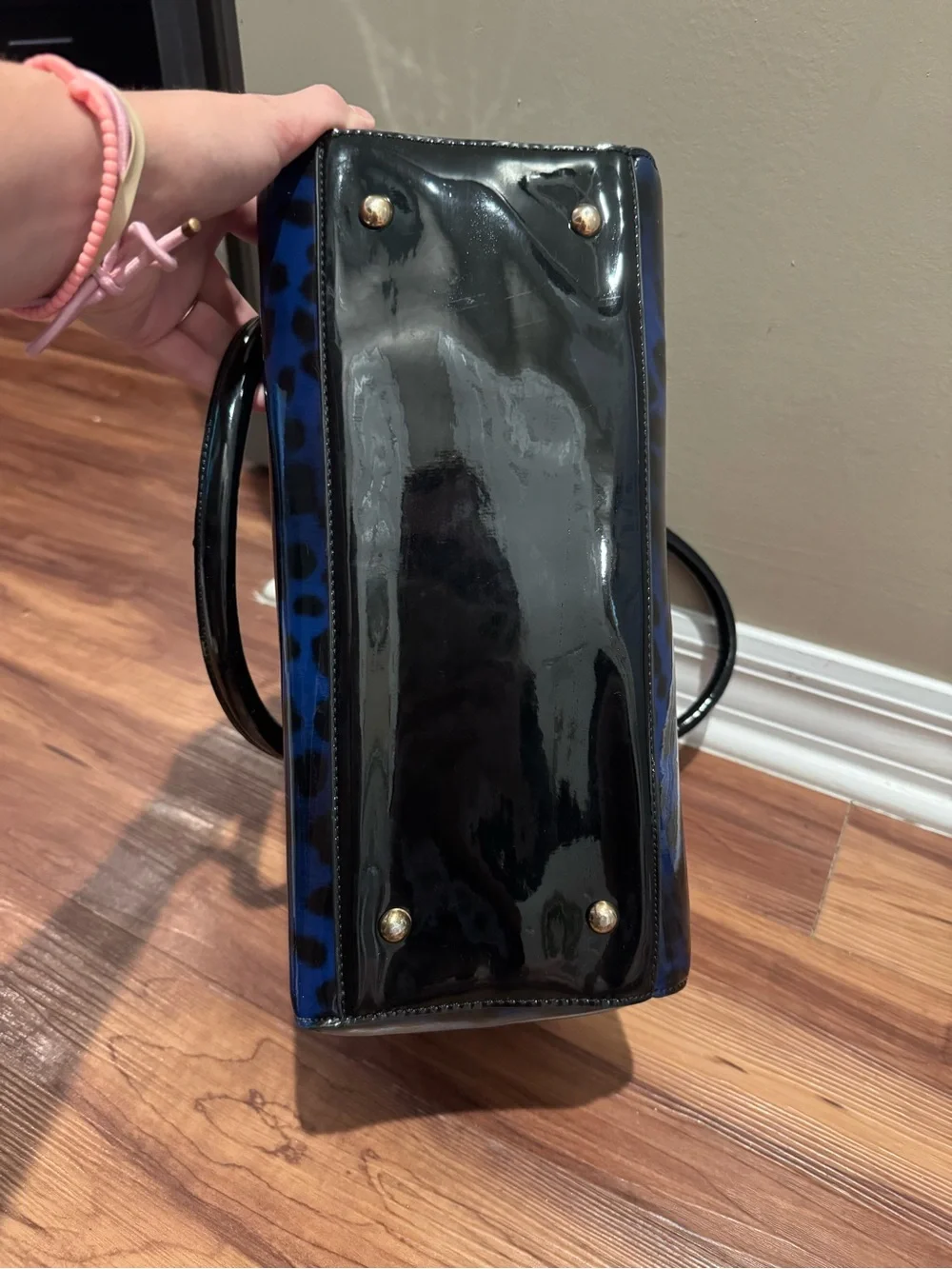 Blue Leopard Patent Satchel Handbag